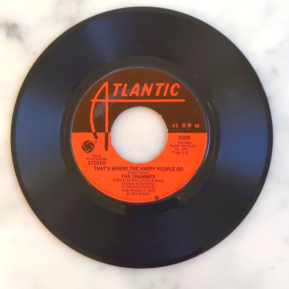 Vintage 1975 The Trammps: That's Where the Happy People Go and Disco Inferno.